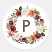Sticker Rond Autumn Boho Blooms Wreath Mariage Monogramme (Devant)