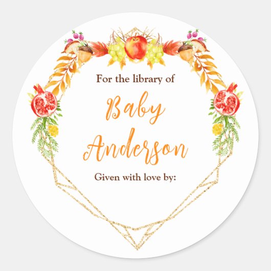 Sticker Rond Autumn Fall Harvest Baby Shower Bookplate (Devant)