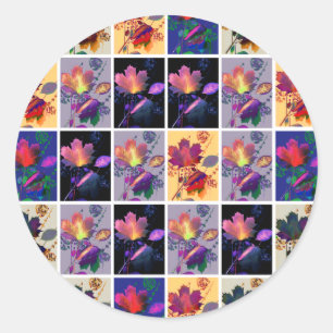 Sticker Rond Autumn Leaves Rustic Patchwork