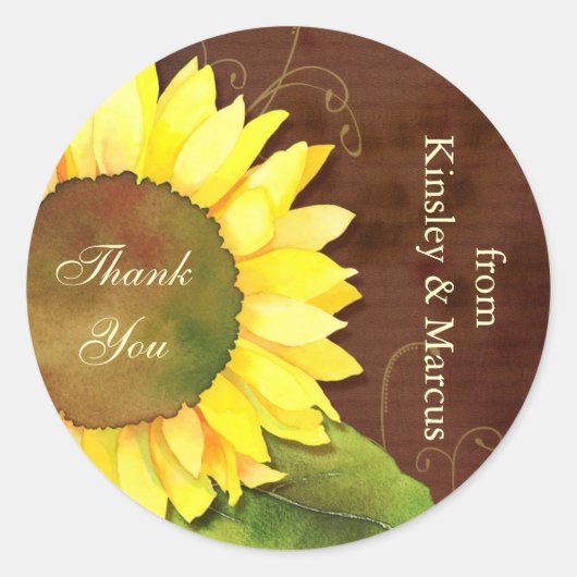 Sticker Rond Autumn Sunflower Mariage Merci Favoriser (Devant)