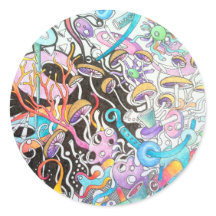 Sticker rond aux champignons magiques