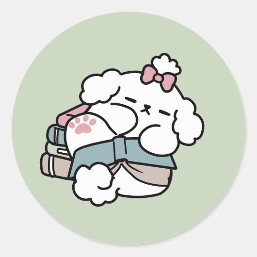 Sticker Rond Avant le coucher avec ma chienne - Livre et Amoure (Devant)