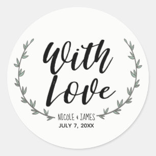 Sticker Rond Avec amour branches florales de verdure rustique m