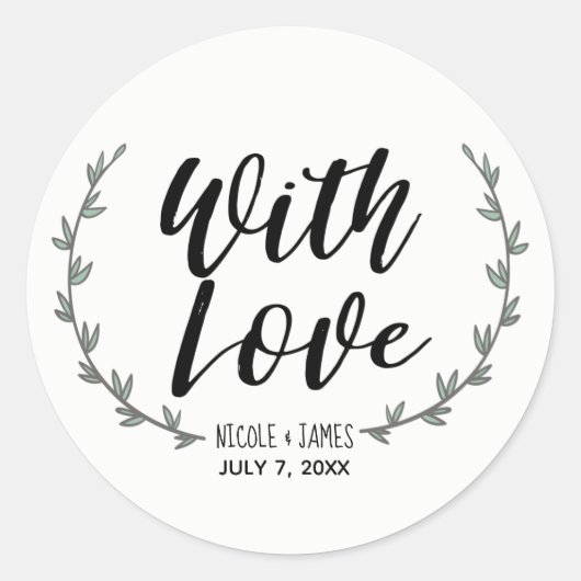 Sticker Rond Avec amour branches florales rustiques de mariage (Devant)