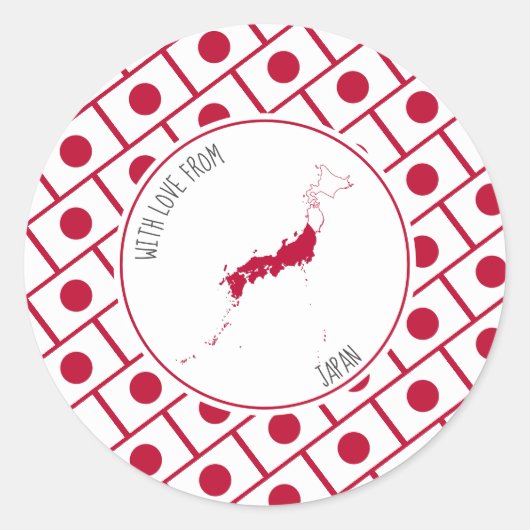 Sticker Rond Avec amour du JAPON Carte du drapeau (Devant)