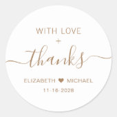 Sticker Rond Avec amour écriture dorée Mariage Merci (Devant)