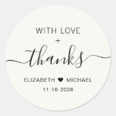 Sticker Rond Avec Amour Et Merci Crème Mariage Merci (Devant)