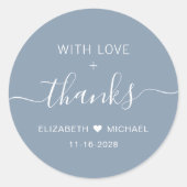 Sticker Rond Avec Amour Et Merci Dusty Blue Mariage Merci (Devant)