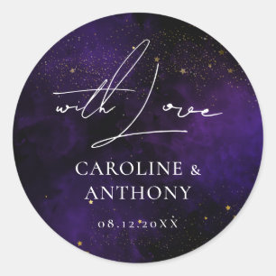 Sticker Rond Avec amour Merci d'or magique violet foncé