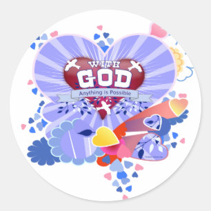 Sticker Rond Avec Dieu Coeurs