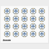 Sticker Rond Avec 💛 initial 💙 bleu et jaune Azulejos (Feuille)
