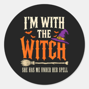 Sticker Rond Avec la sorcière drôle couple Halloween sorcière