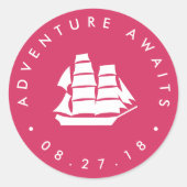 Sticker Rond Aventure Attend | Fuchsia et White Ship (Devant)