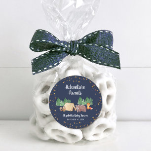 Sticker Rond Aventure Attend le Baby shower des animaux des boi