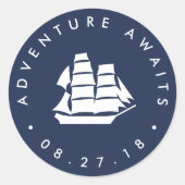 Sticker Rond Aventure Attend | Navire maritime et navire blanc (Devant)