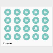 Sticker Rond Aventure Attend | Navire Turquoise et Blanc (Feuille)