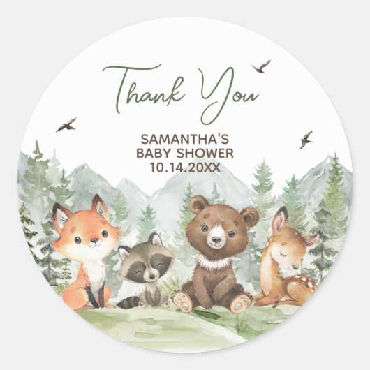 Sticker Rond Aventure Commencer le Baby shower des animaux des  (Devant)