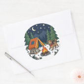 Sticker Rond Aventure de camping avec chien et chat (Enveloppe)