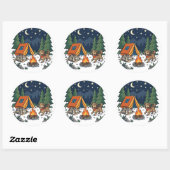 Sticker Rond Aventure de camping avec chien et chat (Feuille)