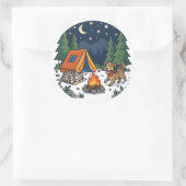Sticker Rond Aventure de camping avec chien et chat (Sac)