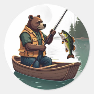 Sticker Rond Aventure de pêche de l'ours grincheux Bass Catch R