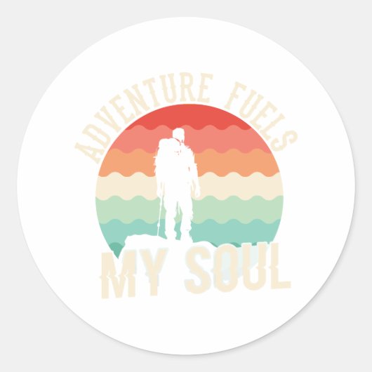 Sticker Rond Aventure Fuels My Soul - errer, explorer, répéter (Devant)