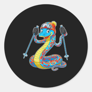Sticker Rond Aventure hivernale amusante et colorée en ski serp