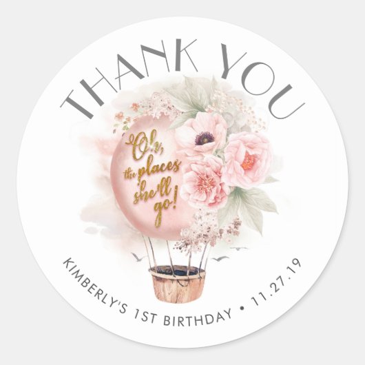 Sticker Rond Aventure inspirée Hot Air Balloon Anniversaire (Devant)