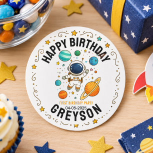 Sticker Rond Aventure spatiale 1er anniversaire Fête dans l'e