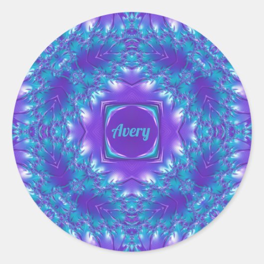 Sticker Rond AVERT ~ WOW JOLIE 3D! Aqua, Purple et White ~ (Devant)