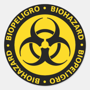 Sticker Rond Avertissement bilingue jaune de Biohazard