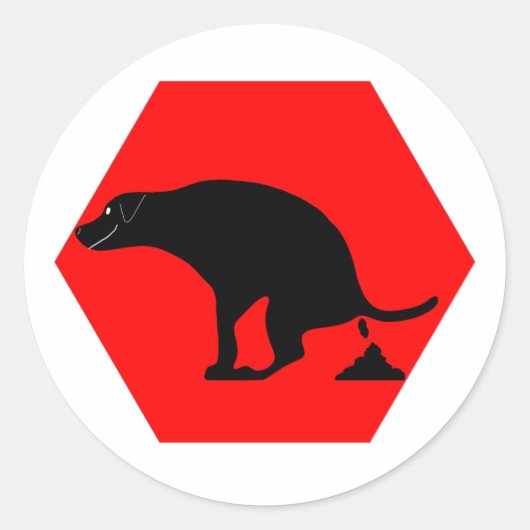 Sticker Rond Avertissement Chien Pooping (Devant)