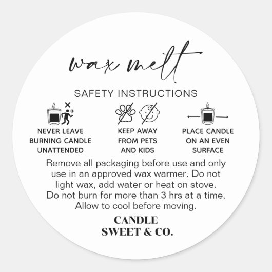 Sticker Rond Avertissement de fusion de cire | Instructions pou (Devant)