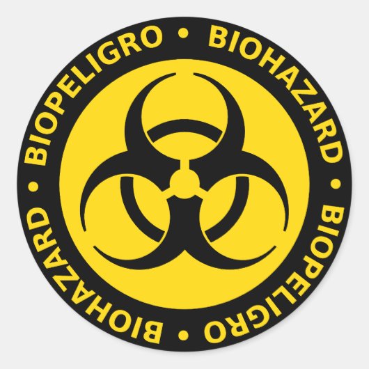 Sticker Rond Avertissement de risque biologique bilingue jaune (Devant)
