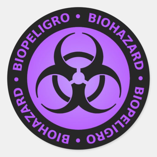 Sticker Rond Avertissement de risque biologique bilingue pourpr (Devant)