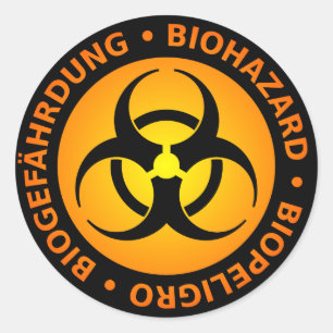 Sticker Rond Avertissement de risque biologique trilingue orang