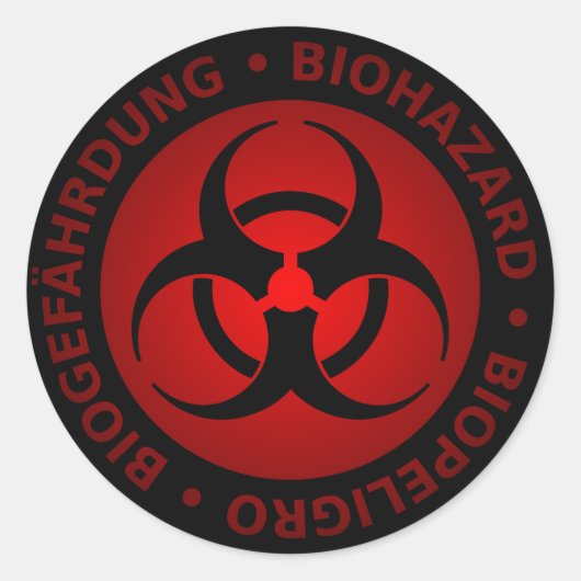 Sticker Rond Avertissement de risque biologique trilingue rouge (Devant)