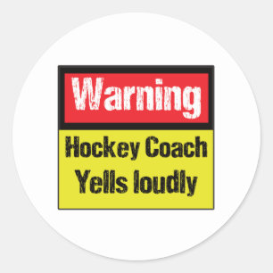 Sticker Rond Avertissement Entraîneur de hockey hurle fort