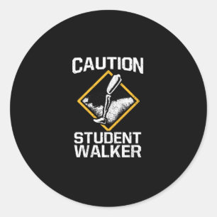 Sticker Rond Avertissement Étudiant Walker Amputation Handicap 