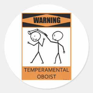 Sticker Rond Avertissement Oboiste Temperamental