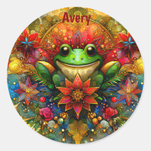 Sticker Rond AVERY ~ SHINY Christmas FROG ~