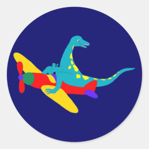 Sticker Rond Aviateur de Dino