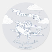 Sticker Rond Aviator Pilot Airplane Precious Cargo Baby Shower (Devant)