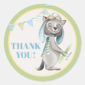 Sticker Rond Aviator Wolf Baby shower Merci (Devant)