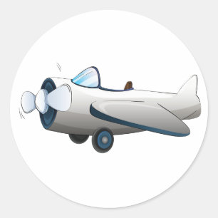 Sticker Rond Avion à hélice de dessin animé blanc Style Rétro V