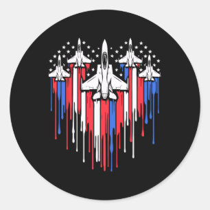Sticker Rond Avion à réaction de chasse rétro Drapeau américain