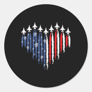 Sticker Rond Avion à réaction de chasse rétro Drapeau américain
