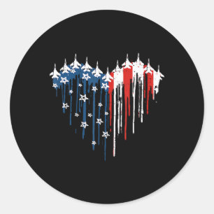 Sticker Rond Avion à réaction de chasse rétro Drapeau américain