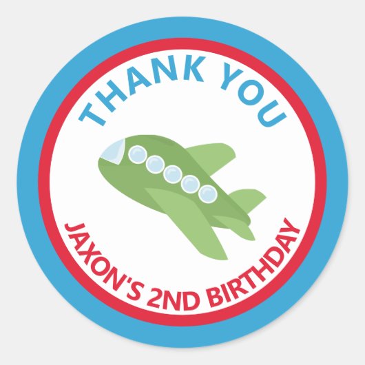 Sticker Rond Avion Anniversaire Fête Merci Favoriser (Devant)