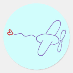 Sticker Rond Avion avec coeur
